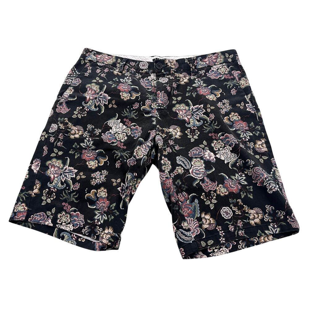 SISLEY Mens Floral Paisley Tapestry Chino Shorts Black Pink Stretch IT48/US32US